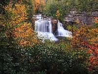 Drzewa, Wodospad, Kolorowe, Jesień