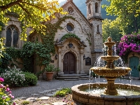 Drzewa, Fontanna, Kościół