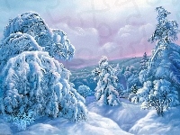 Śnieg, Drzewa, Zima