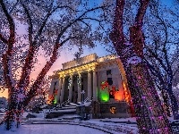 Courthouse, Stany Zjednoczone, Dom, Zima, Prescott, Arizona, Drzewa