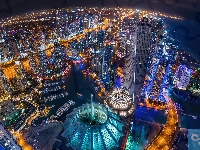 Widnokrąg, Miasto nocą, Dubaj, Z lotu ptaka