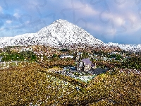 Irlandia, Góra Errigal, Dunlewey, Kościół, Wioska