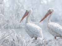 Zarośla, Dwa, Pelikany, Grafika AI