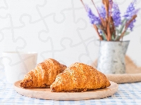 Kubek, Dwa, Deska, Dzbanek, Croissanty, Rogale, Kwiaty