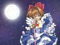 dziewczya, księżyc, Cardcaptor Sakura, sen, kij