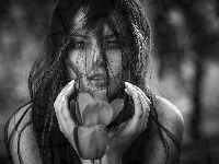 Włosy, Dziewczyna, Długie, Czarno-białe