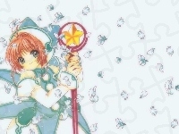 dziewczyna, Cardcaptor Sakura, kwiatki, kij