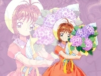 kwiaty, dziewczyna, czapka, Cardcaptor Sakura, bukiet, suknia