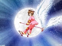 dziewczyna, księżyc, Cardcaptor Sakura, miotła, łyżworolki