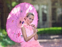 Różowy, Dziewczyna, Parasol
