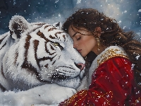 Biały, Dziewczyna, Tygrys, Płaszcz, Czerwony