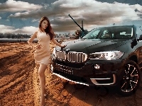 Dziewczyna, Budowa, Bmw, X5, Chmury