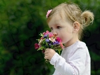 Bukiet, Dziewczynka, Kwiatów