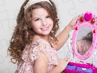 Dziecko, Dziewczynka, Mała, Lusterko, Uśmiech