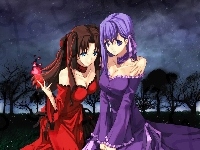 dziewczyny, las, Fate Stay Night, noc
