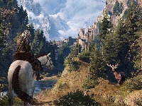 Jeleń, Gra, Lasy, Szczyty, Koń, Wiedźmin 3: Dziki Gon - The Witcher 3: Wild Hunt, Twierdza
