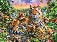 Dżungla, Tygrysy, Młode, Obraz