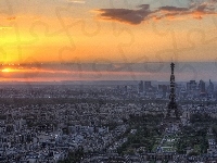 Eiffla, Słońca, Paryż, Wieża, Zachód