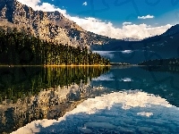 Odbicie, Park Narodowy Yoho, Las, Kanada, Góry, Jezioro Emerald
