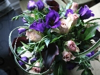 Eustoma, Kwiaty, Bukiet, Róże