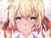 Violet Evergarden, Dziewczyna, Manga, Blondwłosa, Postać, Wstążki