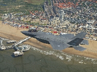 F-35 Lightning II, Bombowiec, Myśliwiec, Panorama miasta, Lot