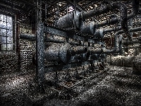 Fabryka, HDR, Zaniedbane, Wnętrze, Rury
