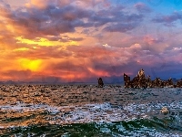 Fale, Ocean, Zachód Słońca, Skały