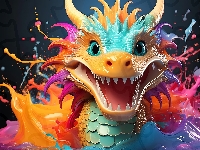 Uśmiech, Kolorowy, Smok, Fantasy