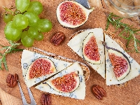 Kanapki, Figi, Ser, Deska, Winogrona