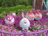 Figurki, Park, Ogrodzenie, Dekoracja Petunia ogrodowa, Petunie, Rabatka, Jajka