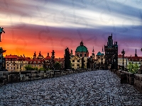 Zabytki, Praga, Czechy, Most Karola, Wschód słońca, Figury