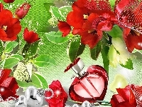 Flakonik, Tulipany, Art, Czerwone, Motyl, Serce