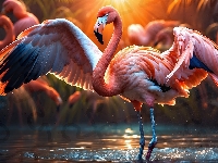 Grafika, Zachód słońca, Flaming