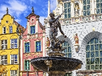 Fontanna Neptuna, Gdańsk, Polska, Długi Targ, Kamienice, Dwór Artusa