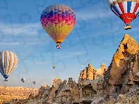 Kapadocja, Skały, Balony, Formacje, Turcja, Tufowe