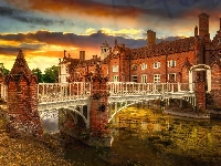 Anglia, Dom, Suffolk, Most, Halmingham Hall, Dworek, Fosa