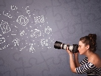 Fotograficzny, Dziewczyna, Aparat, Zdjęcia