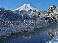 Fuji, Japonia, Zima, Góra, Rzeka