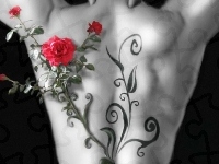 Gałązka, Plecy, Tatuaż, Róży