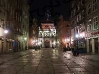 Kamienice, Noc, Miasto, Gdańsk, Latanie, Ulica