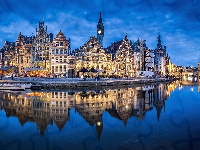 Rzeka Leie, Miasto Ghent, Domy, Belgia, Gandawa