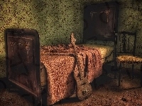 Gitara, Pokój, Łóżko, Krzesło