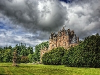 Park, Glamis Castle, Chmury, Zamek Glamis, Szkocja, Ciemne