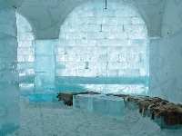 Gmina Kiruna, Szwecja, Jukkasjarvi, Icehotel, Wnętrze, Skóry, Hotel lodowy, Lód
