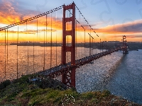 Wschód słońca, Most, San Francisco, Stany Zjednoczone, Cieśnina Golden Gate, Golden Gate Bridge, Kalifornia