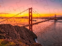 Stany Zjednoczone, Most Golden Gate Bridge, Stan Kalifornia, Zachód słońca, Cieśnina Golden Gate