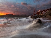 Zachód, Golden Gate, San Francisco, Most, Morze, Słońca