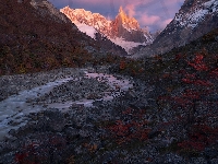 Rzeka, Patagonia, Argentyna, Góry, Roślinność, Cerro Torre