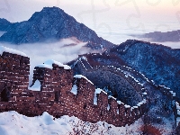 Mur, Góry, Chiński, Zima, Chmury